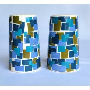 Blue and Green Geometric Ceramic Salt and Pepper Shakers